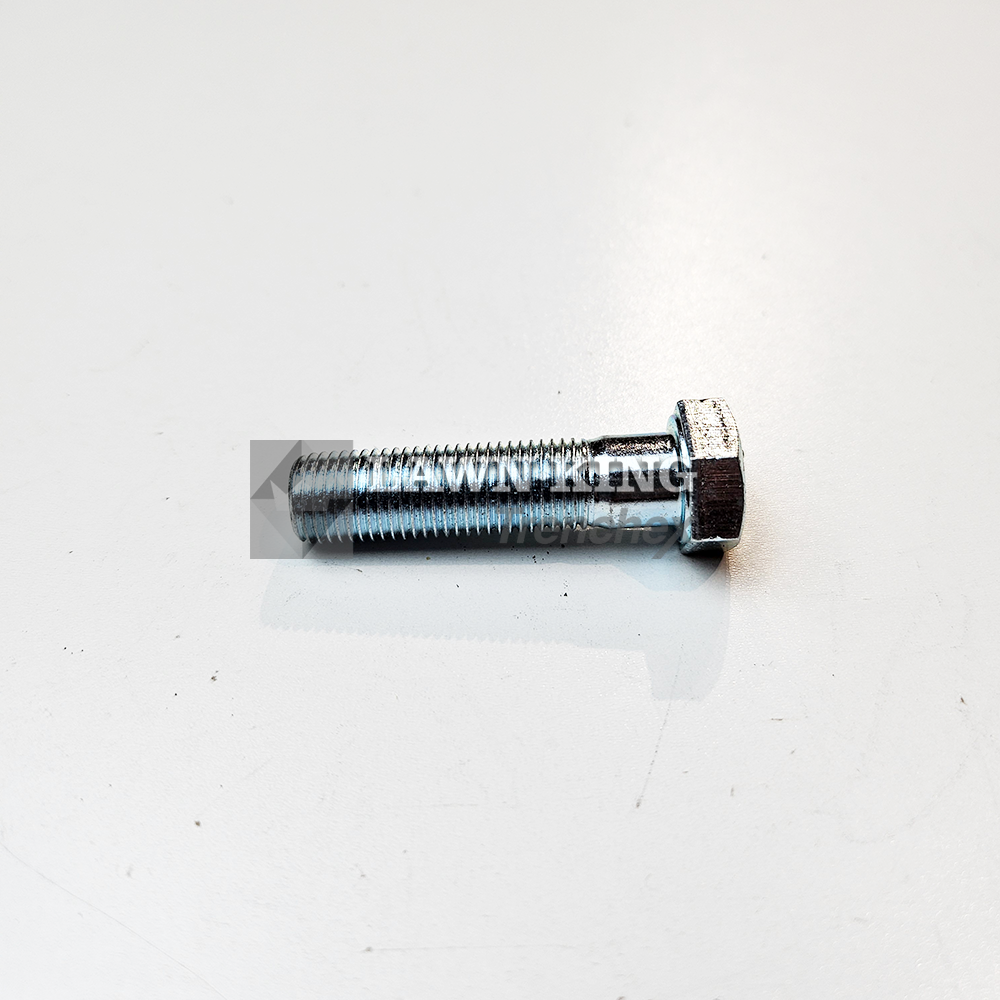 Stiga Group (Alpina, Castelgarden and Mountfield etc) silver blade bolt with hexagonal head, sat horizontally on a white background.