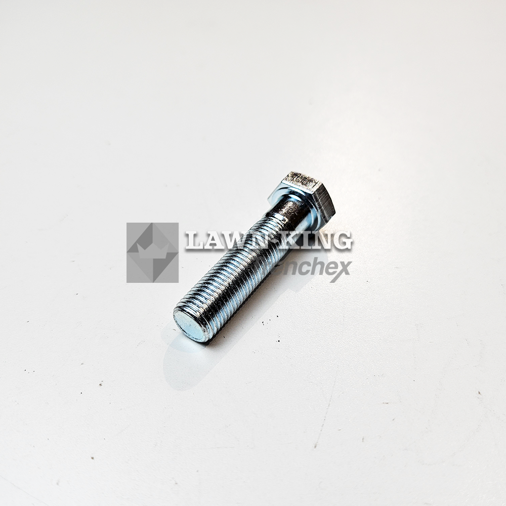 112735695/1 Stiga Group (Alpina, Castelgarden and Mountfield etc) silver blade bolt with hexagonal head, sat diagonally on a white background.