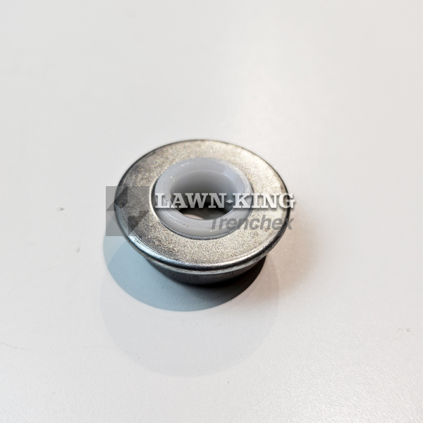 The underside of the Stiga Group (Mountfield, Alpina etc) tractor and metal bearing, silver with a circular fitting in the centre, against a white background.