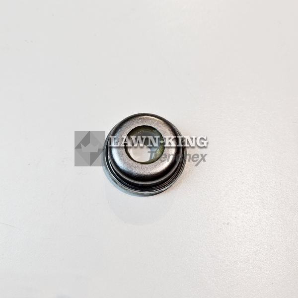 Zoomed out image of 122122206/0 Stiga Group (Mountfield, Alpina etc) tractor and metal bearing, silver with a circular fitting in the centre, against a white background.