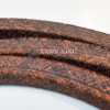 Brown lawn tractor belt close-up showing the thickness and material, for Stiga Group (Alpina, Castelgarden, Mountfield etc) against a white background.