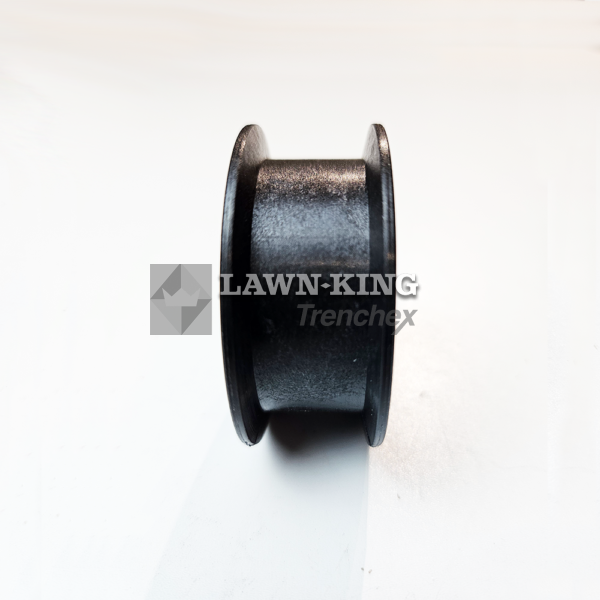 The side of the black round pulley for the Stiga Group range of lawn tractors, including Alpina and Mountfield. This pulley is set upright against a white background.