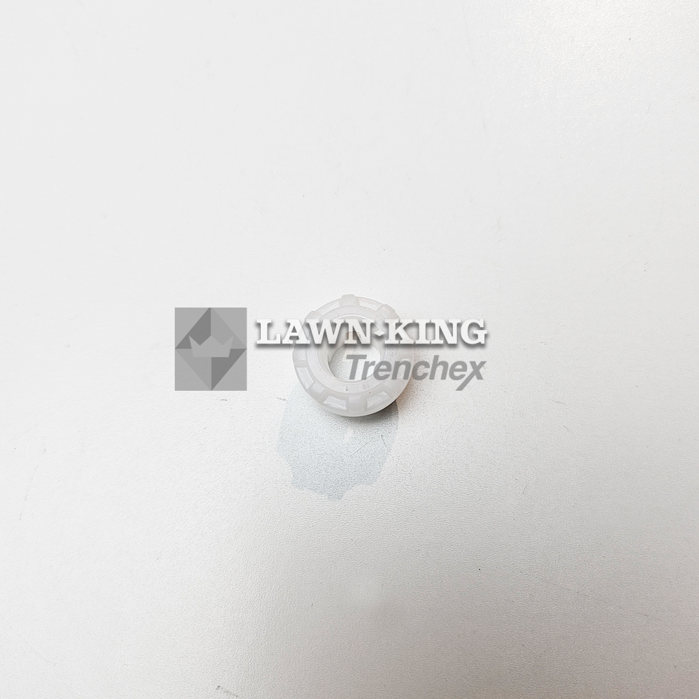 Zoomed out image of the 327045072/0 white plastic bush for the Stiga Group range of mini-riders, including Alpina and Mountfield. This bush is set flat against a white background.