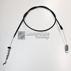 381000668/1: Stiga Group (Atco, Alpina, Mountfield etc) lawnmower cable folded into a loop showing the connectors, one spring, one dog leg against a white background.