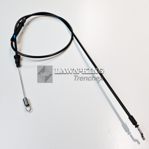 381030082/2: Stiga Group (Atco, Alpina, Mountfield etc) lawnmower cable folded into a loop showing the connectors, one spring, one dog leg against a white background.