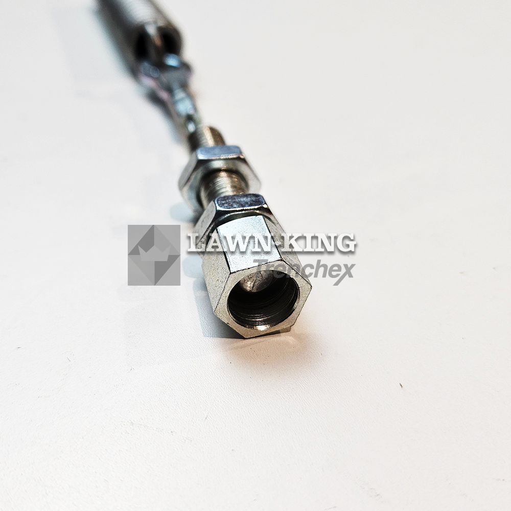 Close up of the screw bolt end of the blade clutch cable for Stiga Group range of garden tractors. This part is set flat against a white background.